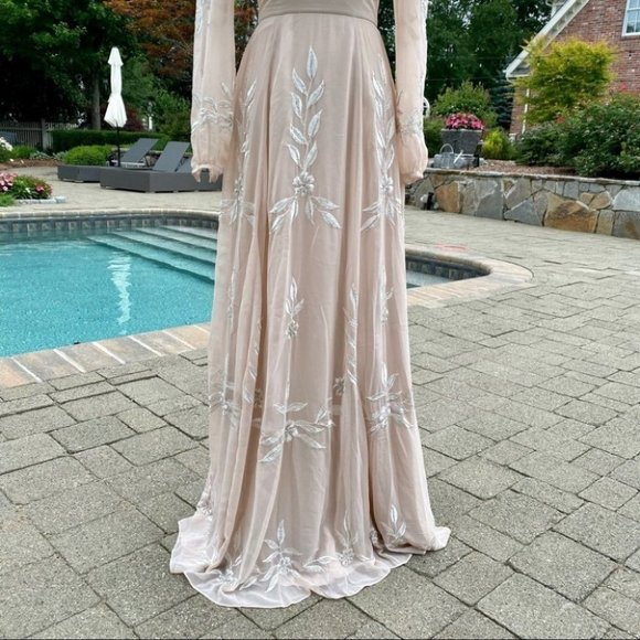 Anthropologie BHLDN Belize Dress Wedding Gown Maxi Long Sleeve Formal Cream 4 - Picture 8 of 14